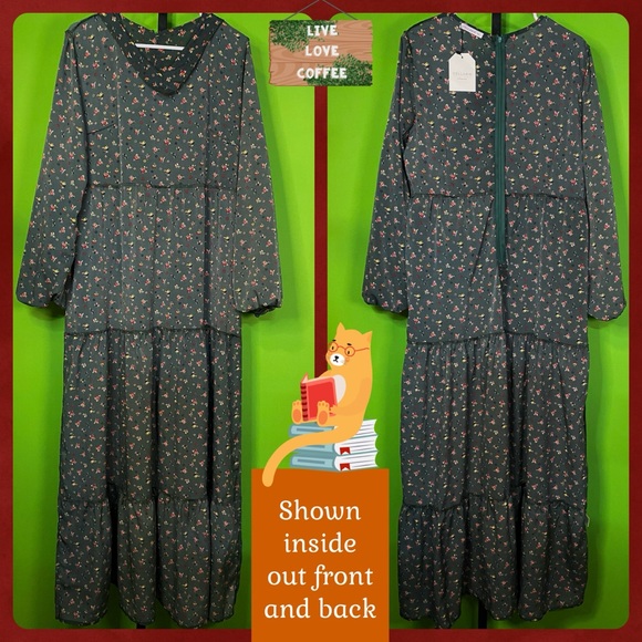 CELLABIE 2X DEEP FOREST GREEN maxi-long tiered-dress fashion - Picture 10 of 14